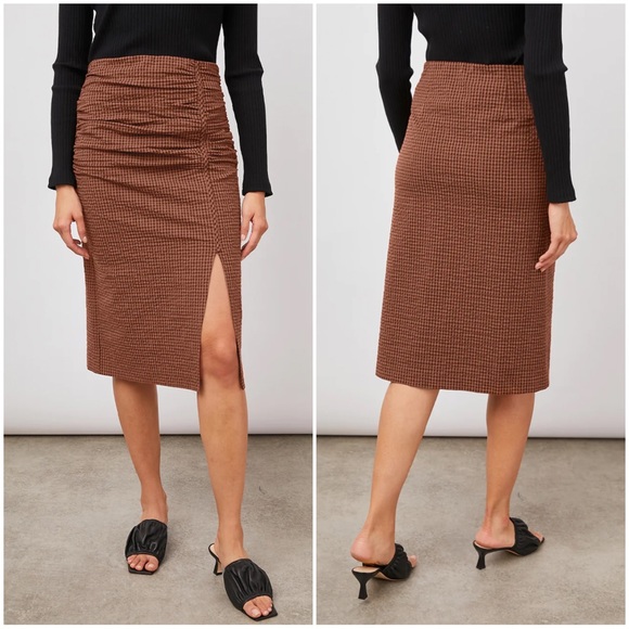 •RAILS• Luci Ruched Midi Skirt in Russet Gingham Size Small - Picture 1 of 12
